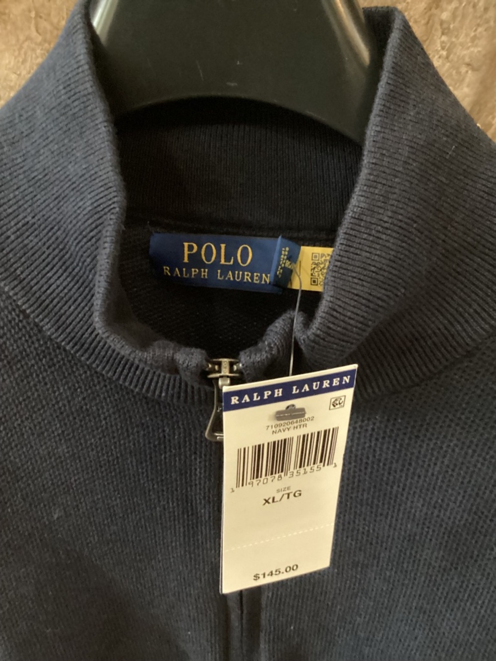Polo Ralph Lauren Men's Mesh Knit Cotton Quarter Zip Sweater XL Navy Heather NWT - Picture 3 of 7